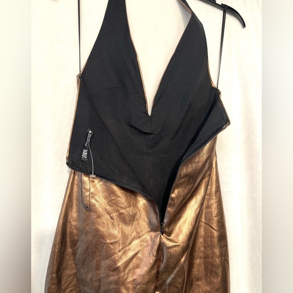 🤎❤️‍🔥Zara Metallic Bronze STUNNING Halterneck Midi Dress🤎❤️‍🔥SZ XS-NWT - Picture 14 of 16